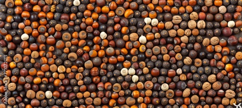 Assorted nuts arranged in natural background, top view composition with a variety of nut types