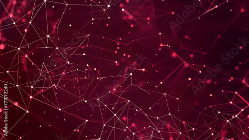 Imagine a sprawling network of maroon dots and triangles linked by deep red lines, against a burgundy background. 