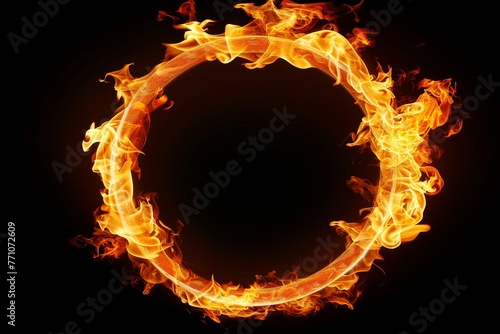 Circular frame of burning flames in circle form on dark backdrop for impactful visuals