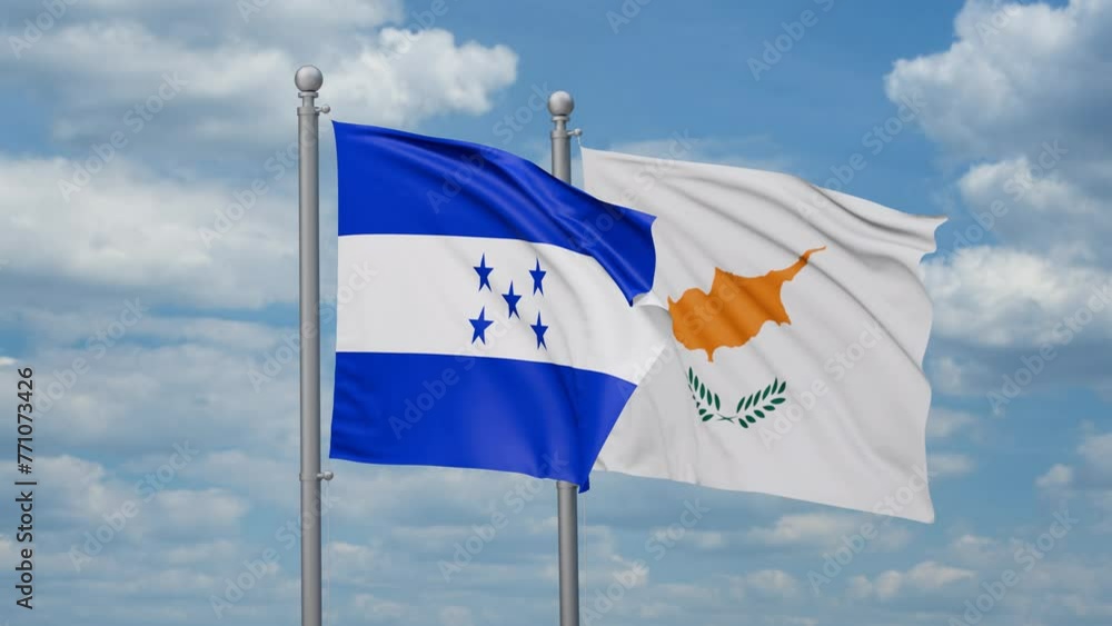Cyprus and Honduras two flags waving together, looped video, two country relations concept Cyprus and Honduras two flags waving together, looped video, two country relations concept