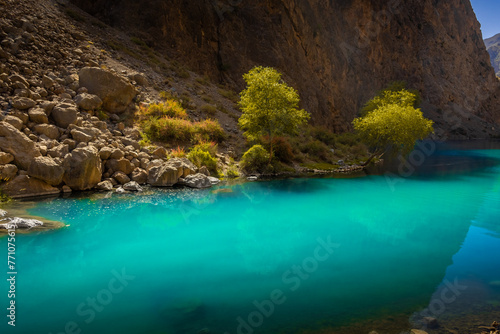 Turquoise water of the Seven Lakes in the Fann Mountains,  Tajikistan