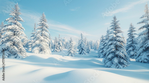Tranquil Winter Wonderland: Snow-Covered Trees and Fields