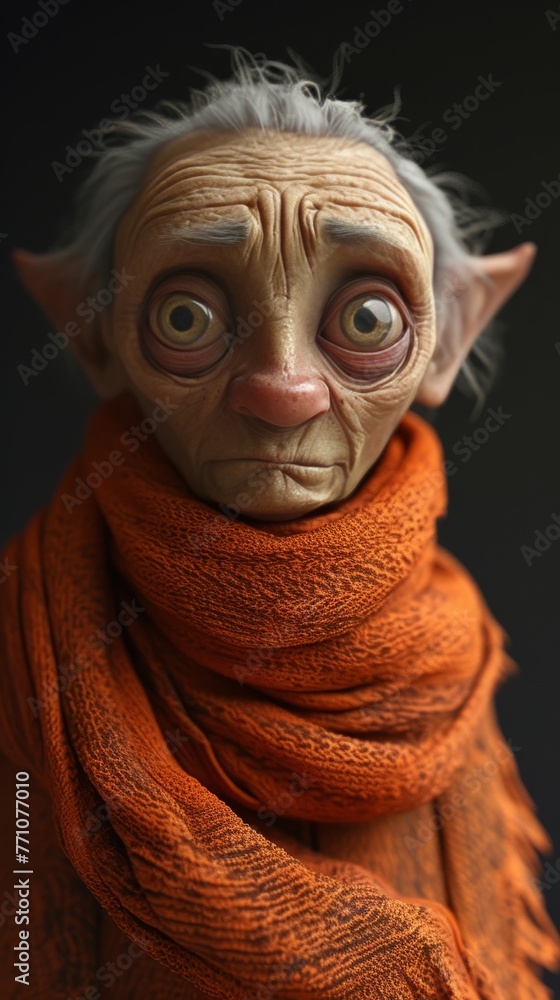 3D portrait of a wrinkled old ice queen with big eyes in a orange scarf on a black background --ar 9:16 --quality 0.5 Job ID: f087fd45-5661-4b98-bc0e-25189eb89c3c 3D portrait of a wrinkled old ice queen with big eyes in a orange scarf on a black background --ar 9:16 --quality 0.5 Job ID: f087fd45-5661-4b98-bc0e-25189eb89c3c