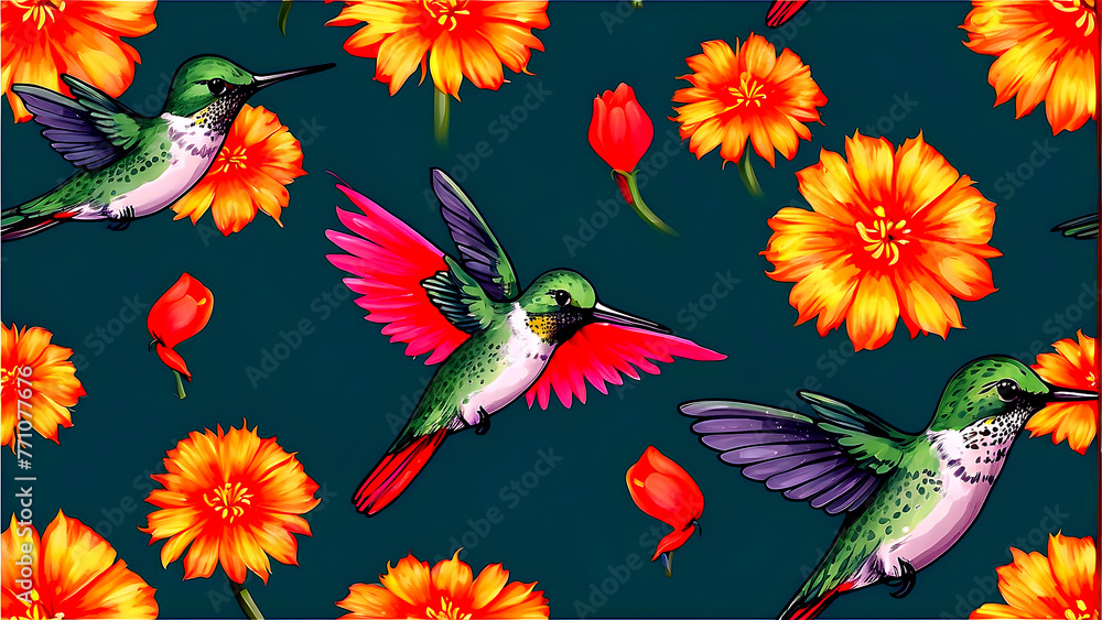 birds and flowers isolated on transparent background	
