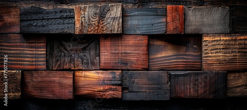 Abstract arrangement of 3d wooden cubes with rustic texture creating a unique backdrop concept