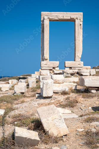 Remains of Portara gate of the Temple of Apollo at Naxos island in the Cyclades Greece