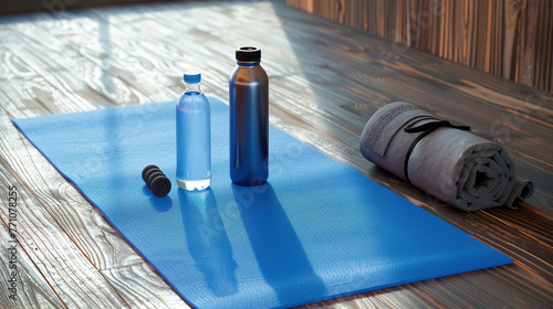 Yoga Mat, Water Bottle, and Towel Set for Exercise photo
