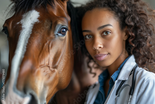 black female veterinarian horse photo