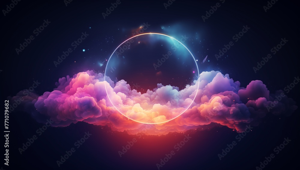 Dynamic Cloudscape, Dark Background, Vibrant Fantasy Colors, Ample Space for Central Text Placement