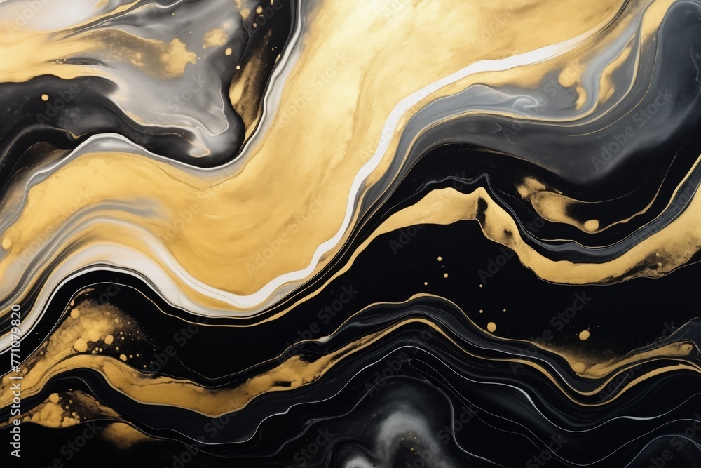 Luxury Black Gold Marble Pattern, Abstract Fluid Art Painting Background for Wallpaper Decoration - obrazy, fototapety, plakaty 