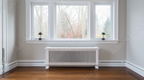 Picture featuring a white metal clutch-style home radiator in an empty room 