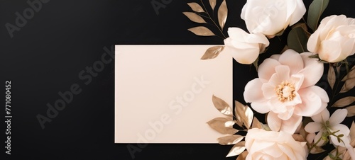 marriage invitation postcard paper mockup romance floral wedding blank paper template black white