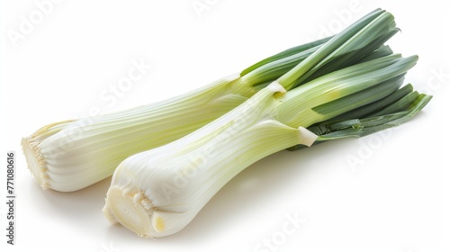 Fresh leek isolated on white background, ideal for culinary concepts and healthy eating visuals