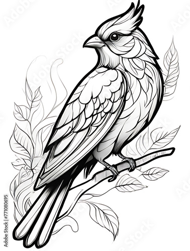 Bird sketch with line white background Smoothly outline coloring page ai generated