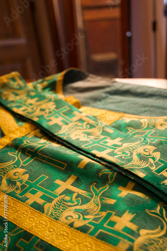 Photos religious vestments in the sacristy of a church
