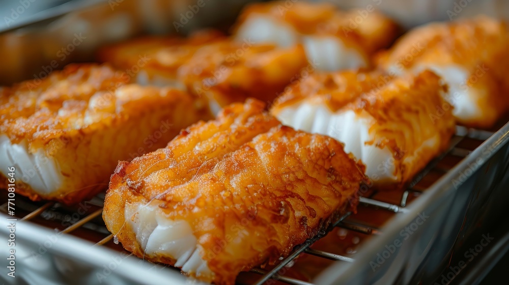 Irresistible crispy breaded fish fillets fried to perfection, boasting a tender flaky interior Irresistible crispy breaded fish fillets fried to perfection, boasting a tender flaky interior