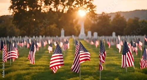 US flags in a cemetery. photo