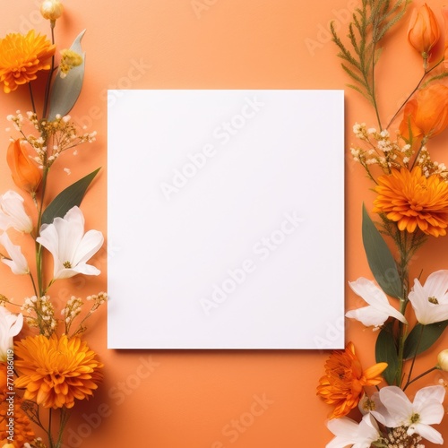 orange marriage invitation postcard paper mockup romance letter floral wedding blank paper template © Wiktoria