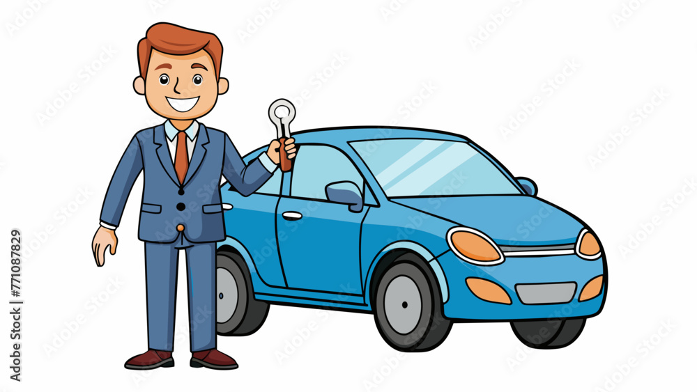 businessman standing near the car on vector illustration businessman standing near the car on vector illustration