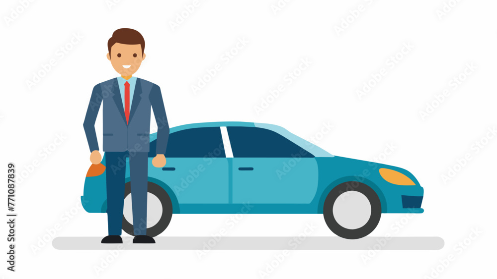 businessman standing near the car on vector illustration businessman standing near the car on vector illustration