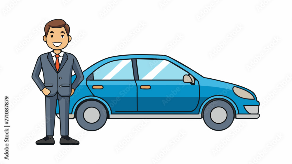 businessman standing near the car on vector illustration businessman standing near the car on vector illustration