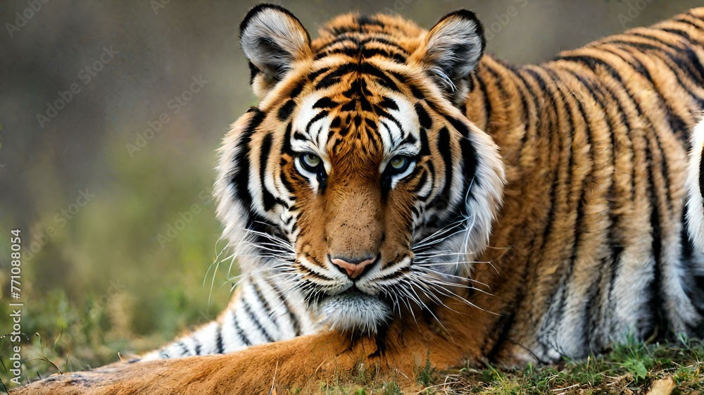 Naklejka premium The magnificent tiger, with its striking stripes, exudes strength and beauty.