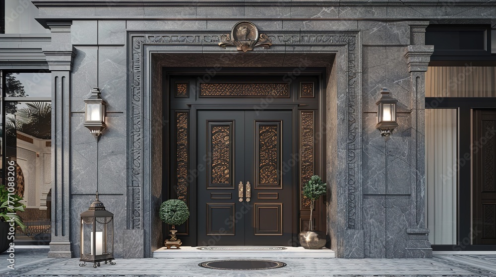 A main door design inspired by cultural influences from around the world, featuring intricate patterns or symbolic motifs that reflect the homeowners' heritage and global perspective in A main door design inspired by cultural influences from around the world, featuring intricate patterns or symbolic motifs that reflect the homeowners' heritage and global perspective in