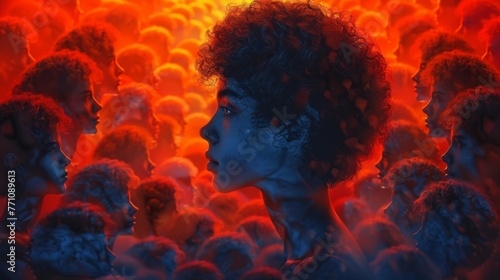 A person surrounded by countless versions of themselves each one representing a different choice they could have made and a different life they could be living in another