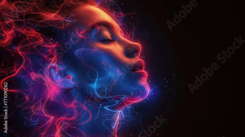 Surreal portrait of a woman with flowing fiery hair, Concept of freedom, passion, and vibrant creativity 