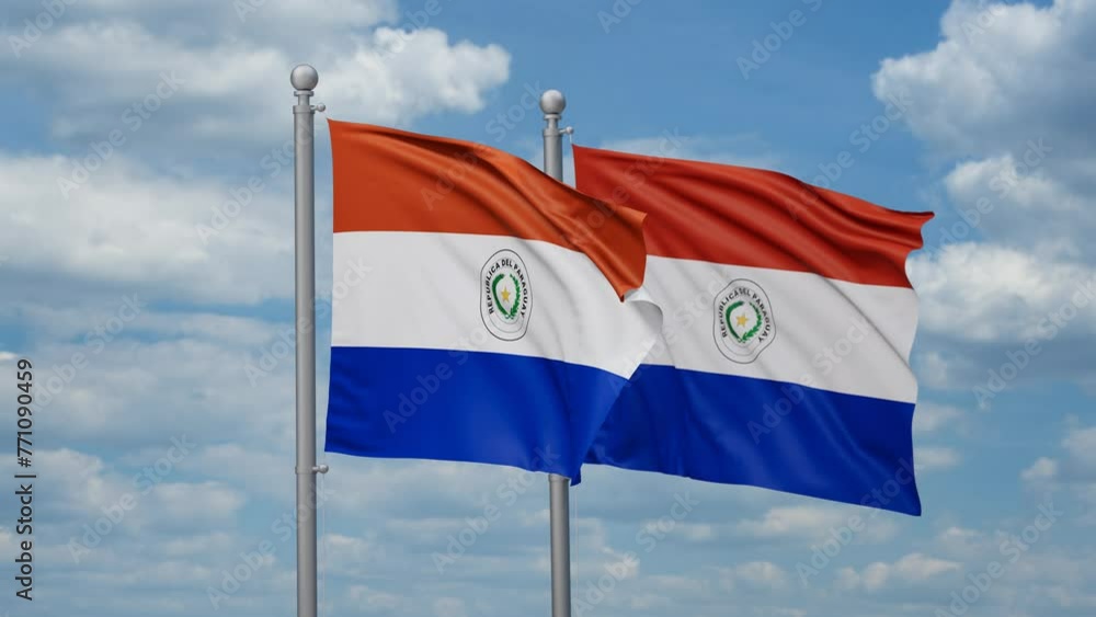 Paraguay two flags waving together, looped video, two country relations concept Paraguay two flags waving together, looped video, two country relations concept