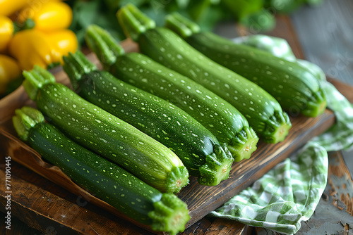 Fresh harvest of vibrant green zucchinis  showcasing the beauty of organic farm produce