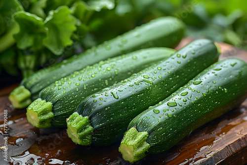 Fresh harvest of vibrant green zucchinis  showcasing the beauty of organic farm produce