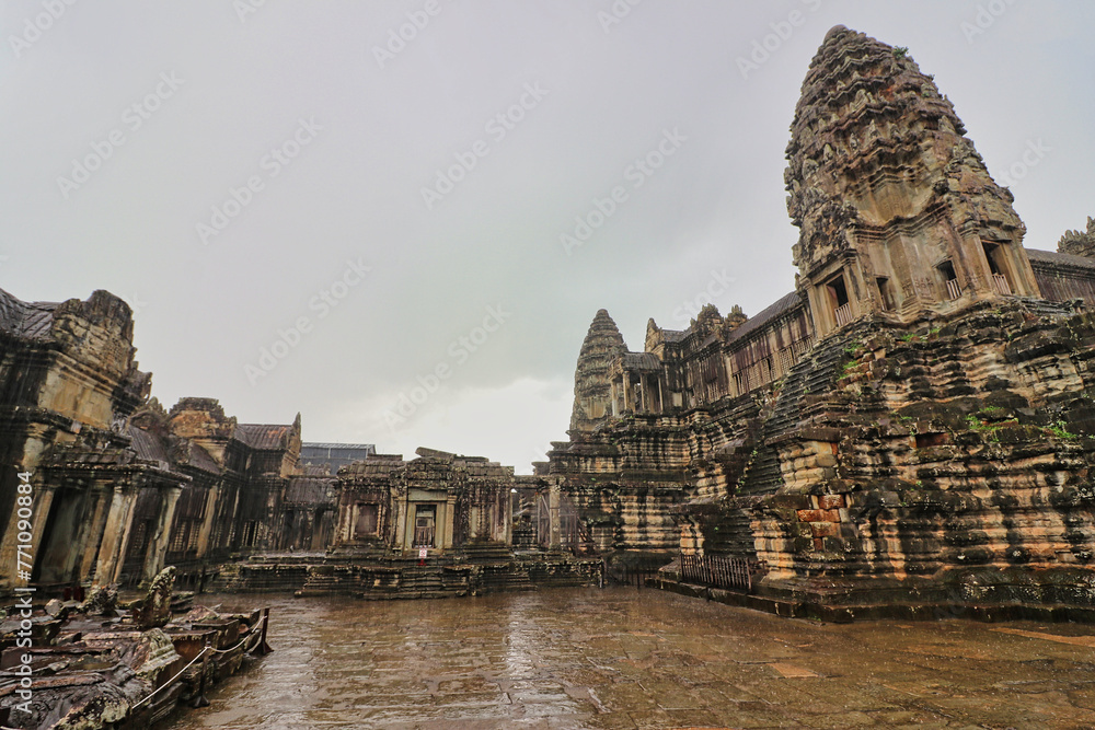 Fototapeta premium Angkor Wat temple complex in a monsoon setting at Siem Reap, Cambodia, Asia