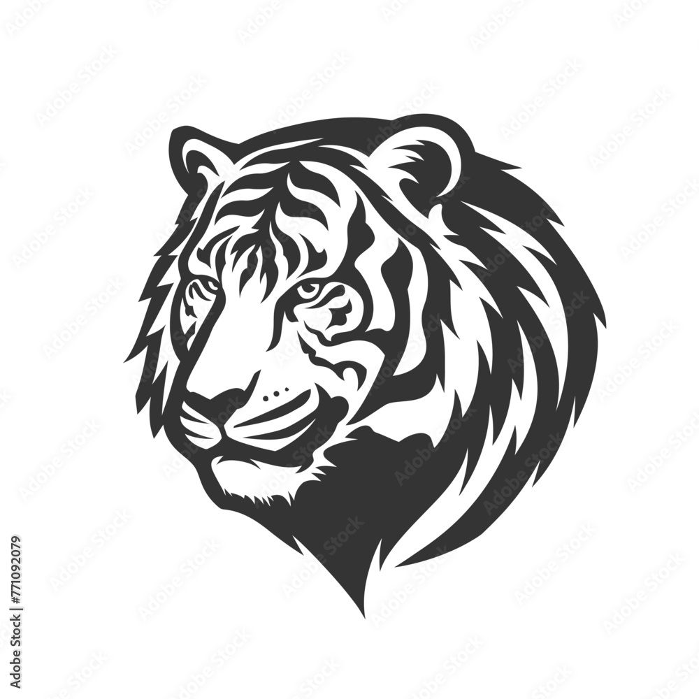 flat logo of tiger head vector illustration in black and white clipart