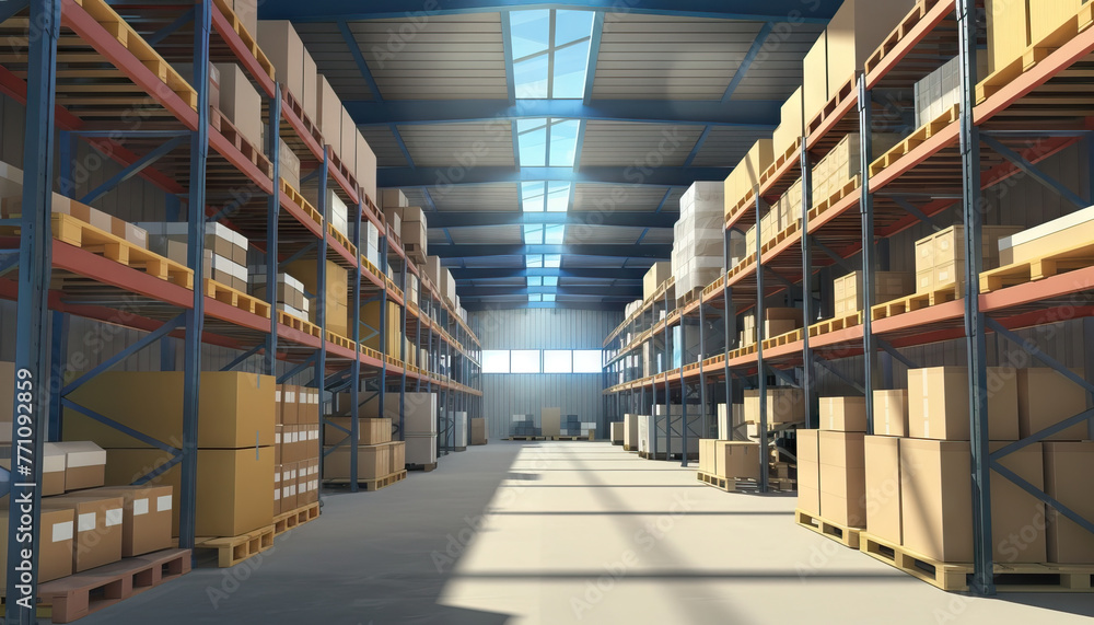 Warehouse Organization: Background Illustration of Inventory Storage with Efficient Shelving and Goods Distribution