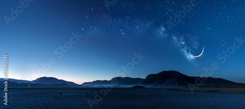 Ramadan night sky  tranquil starry serenity with crescent moon for reflection and gratitude © Ilja