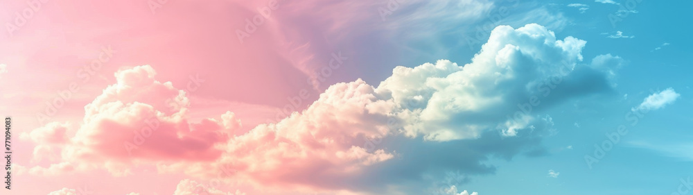 This striking stock image captures a breathtaking sunset, where dynamic clouds are tinged with vibrant hues of pink and blue, creating a majestic skyscape