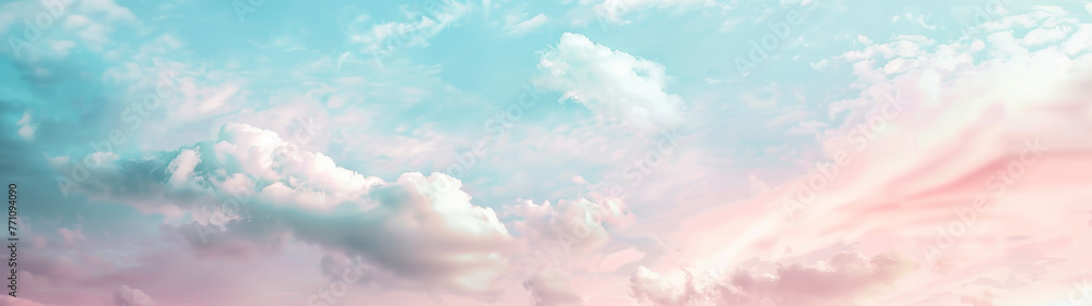 A cotton candy-like cloudscape invites feelings of wonder and tranquility, blending pink and blue hues