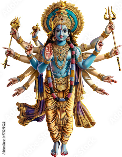 Vishnu Winged deity figure in Hindu mythology with diya and damaru cut out on transparent background