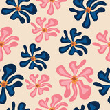Creative flowers. Seamless pattern with flowers in pink and blue colors.
