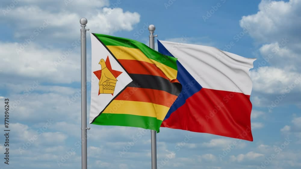 Czech Republic and Zimbabwe two flags waving together, looped video, two country relations concept Czech Republic and Zimbabwe two flags waving together, looped video, two country relations concept