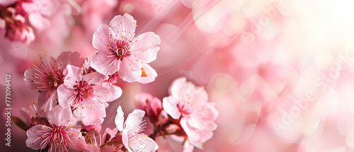 Warm light rays beam through delicate cherry blossoms, evoking feelings of warmth and comfort © Daniel