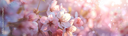 A captivating shot of cherry blossom twigs set against a glittering bokeh background, highlighting the flowers' grace