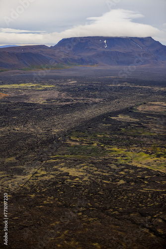 Aerial view of Blafjall tuya volcano and the rugged landscape between Mývatn and the Bardarbunga eruption at Holuhraun, Central Highlands, Iceland. photo