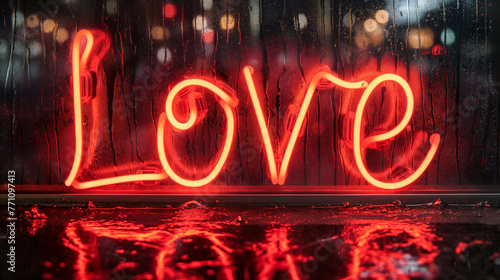 sign in night - sign in the nightclub - love - neon sign - Embrace of Light: The "Love" Neon Glow (ID: 771097413)