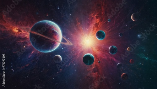 Cosmic Wonder: A Captivating Display of Colorful Planets and Vibrant Stars in a Distant Galaxy