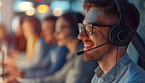 Customer Support Excellence: Visualize customer support teams providing assistance, resolving inquiries, and ensuring customer satisfaction, highlighting service excellence. photo