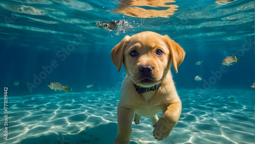 cute dog swims underwater