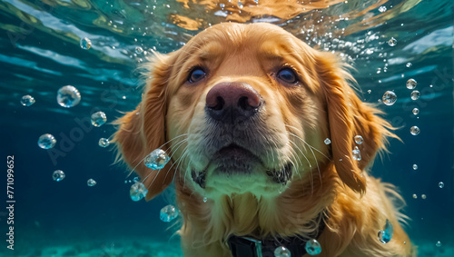 cute dog swims underwater