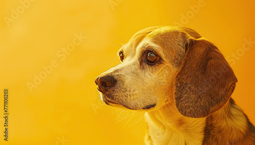 Yellow Delight Beagle: A Beagle enjoying a moment of contentment against a yellow canvas, symbolizing warmth and contentedness.